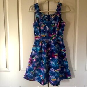 Retrolicious flying saucer cosmic print dress S